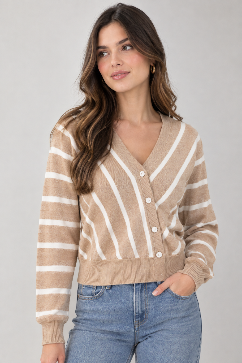 SUETER BEIGE RAYAS BLANCAS