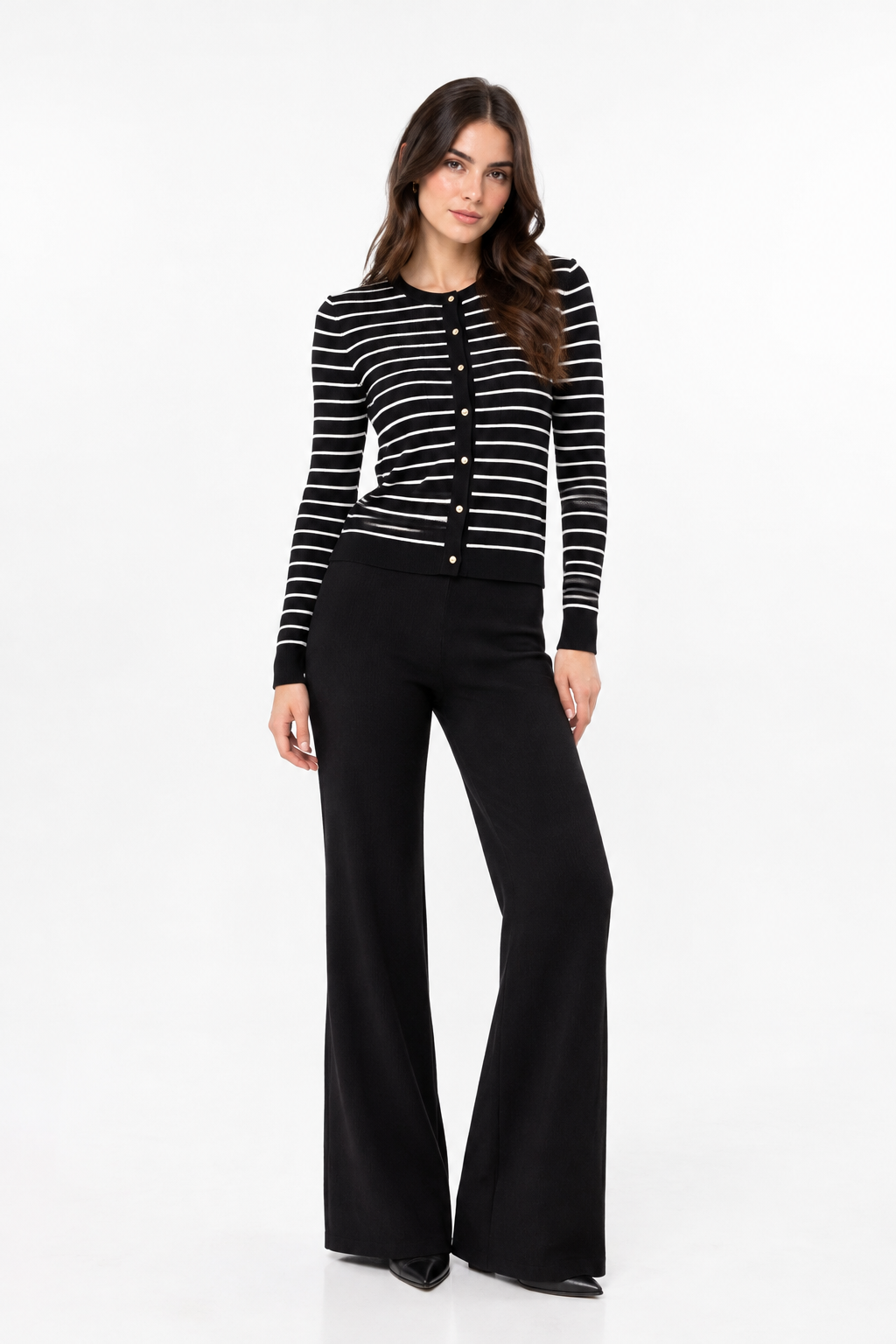 SET NEGRO BLUSA RAYAS BLANCAS