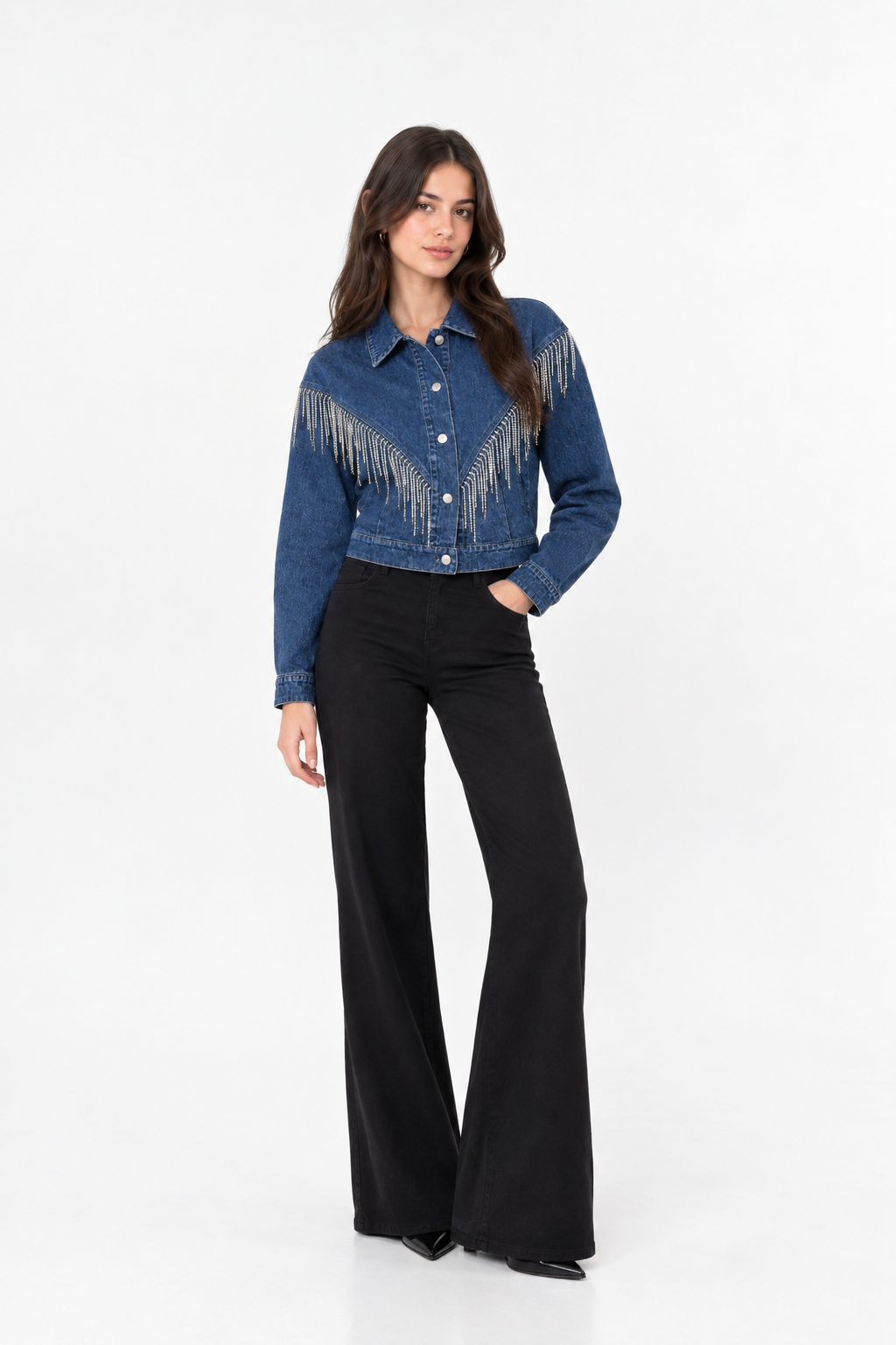 JACKET MEZCLILLA CON BRILLOS