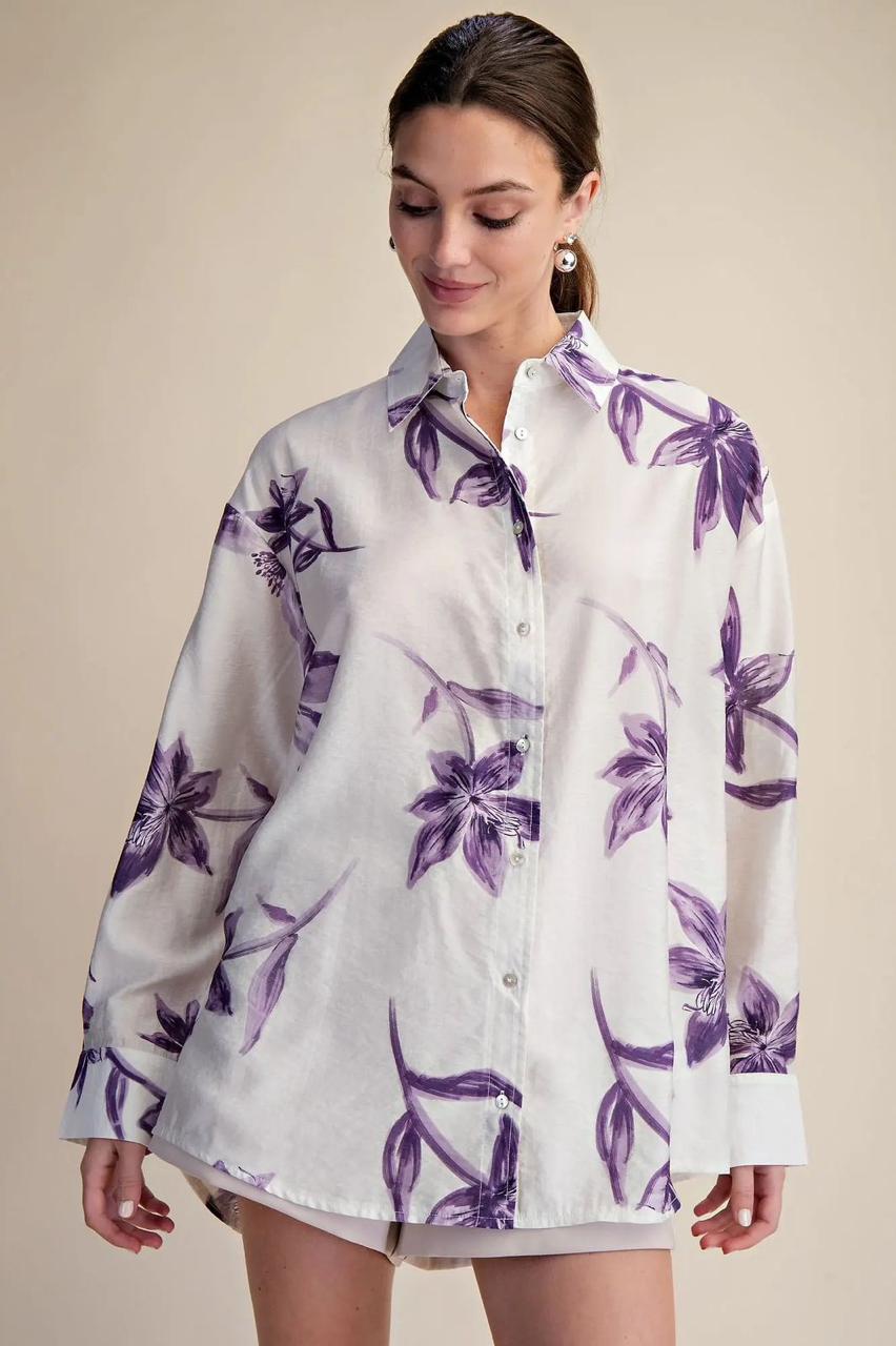 CAMISA MANGA LARGA BLANCA ESTAMPADO FLORES
